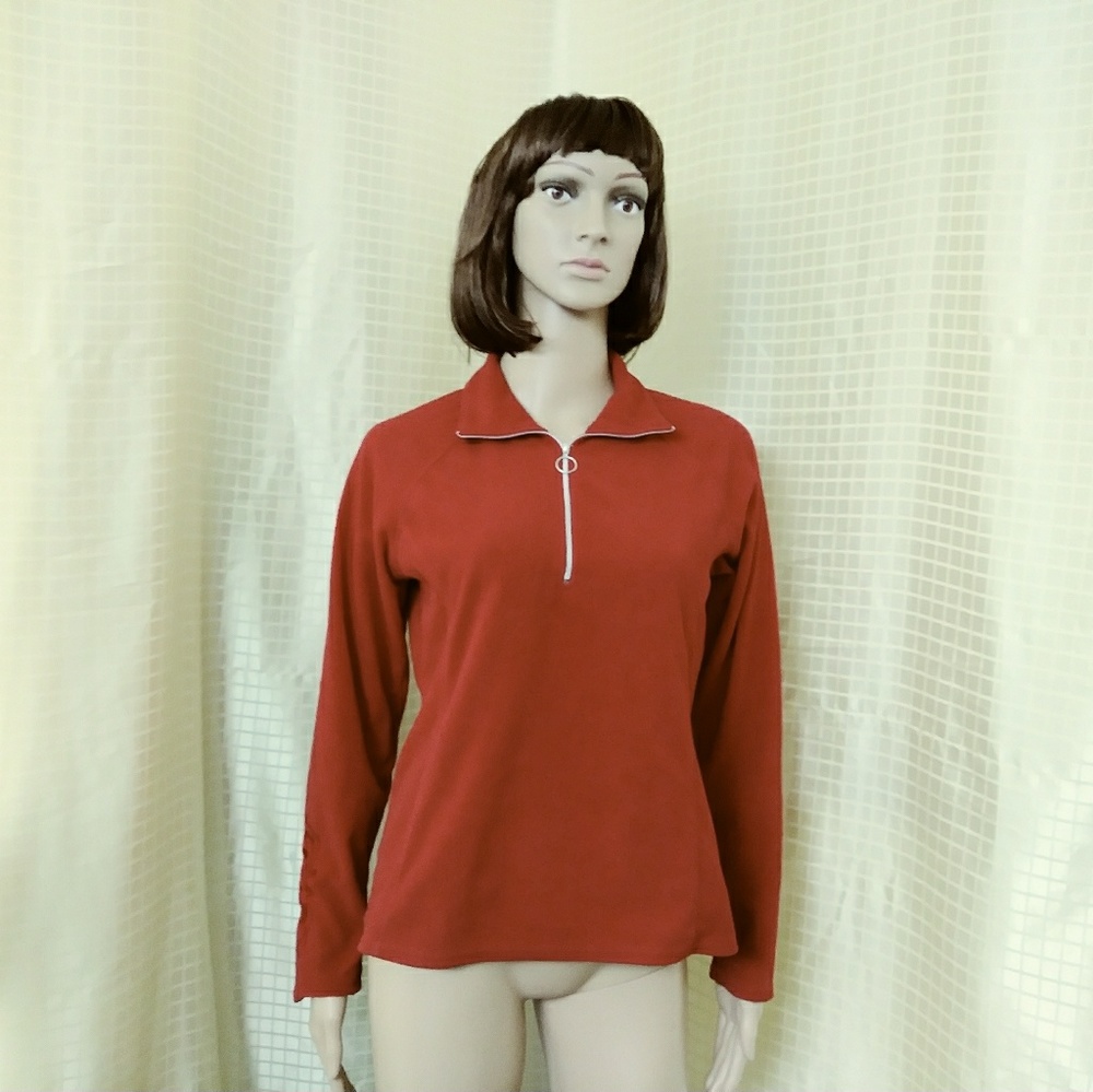ATHLETA Flees Jacket Red Neck Zip Beaded Sleev
